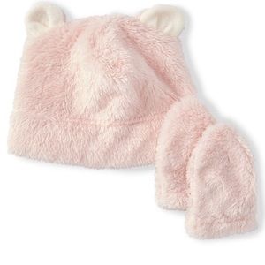 🆕 Starting Out Pink Infant Faux Fur Hat w/ Ears + Mittens